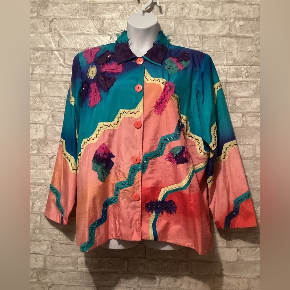 🎨 Stephanie Thomas Vintage 100% Silk Beaded Patchwork Jacket